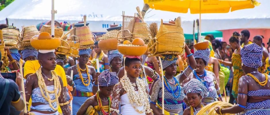 Crowd enjoying a live cultural event in Volta Region